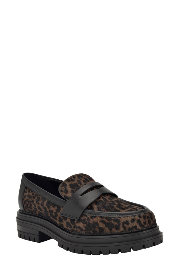カルバンクライン レディース シューズ スリッポン・ローファー Calvin Klein Grantly Genuine Calf Hair Lug Sole Loafer Leopard 毛の荒物