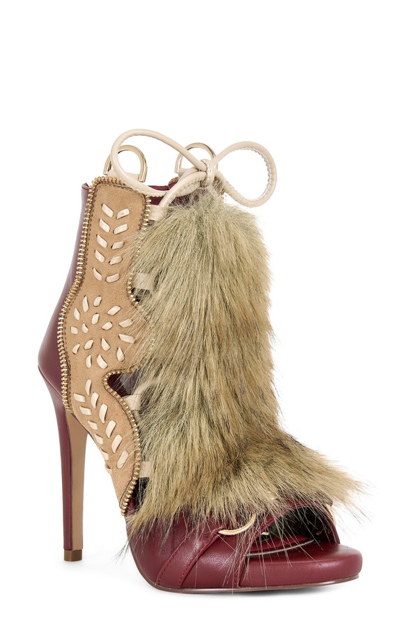 アザレア 壱 レディース シューズ ブーツ・レインブーツ AZALEA WANG Shainy Faux Fur Open Toe Bootie Burgundy Multi バーガンディ