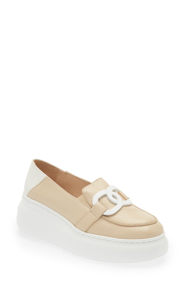 ワンダーズ レディース シューズ スリッポン・ローファー プラットホーム Wonders Platform Loafer Natural /Off-White Leather 象牙色