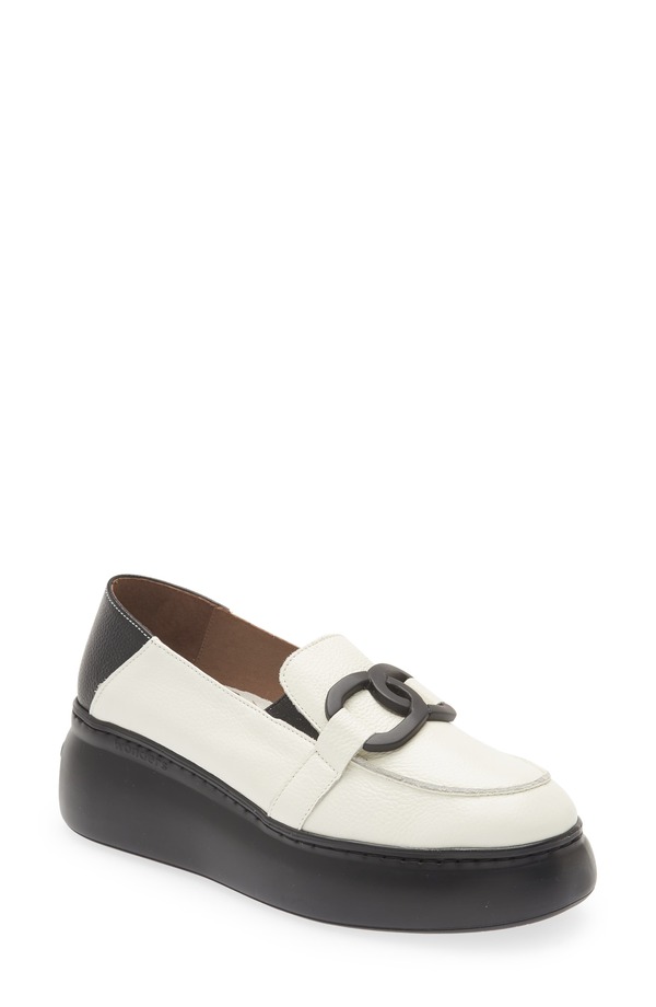 ワンダーズ レディース シューズ スリッポン・ローファー プラットホーム Wonders Platform Loafer Wild Milk/ Wild Black 黒いこと