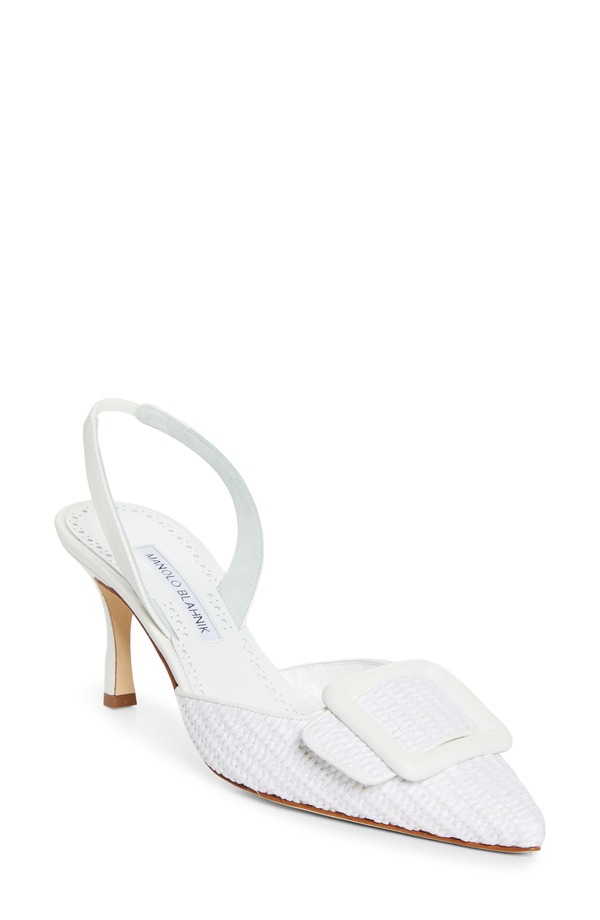 マノロ ブラニク レディース シューズ パンプス Manolo Blahnik Maysli Buckle Slingback Pump White 白いこと