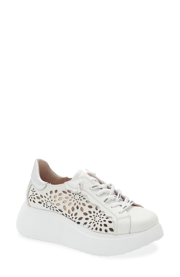 ワンダーズ レディース シューズ スニーカー カットアウト プラットホーム Wonders Laser Cutout Platform Sneaker Off White/ Plata 象牙色