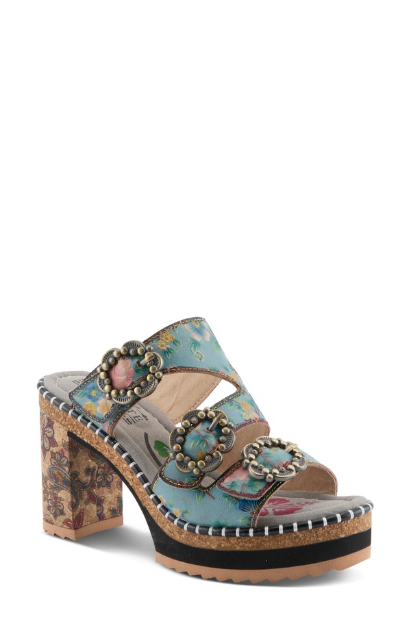 スプリングステップ レディース シューズ サンダル プラットフォーム L'Artiste by Spring Step Milemarker Platform Slide Sandal Blue Multi ブルー｜ReVida 店
