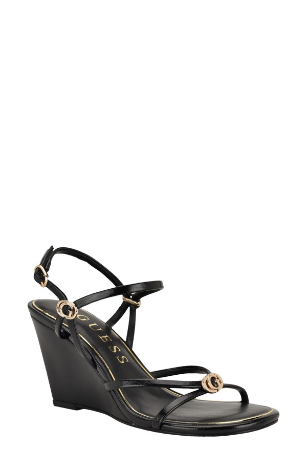 ゲス レディース シューズ 踵 サンダル GUESS Devve Slingback Wedge Sandal Black 黒いこと