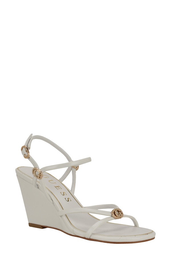 ゲス レディース シューズ 踵 サンダル GUESS Devve Slingback Wedge Sandal White 白いこと