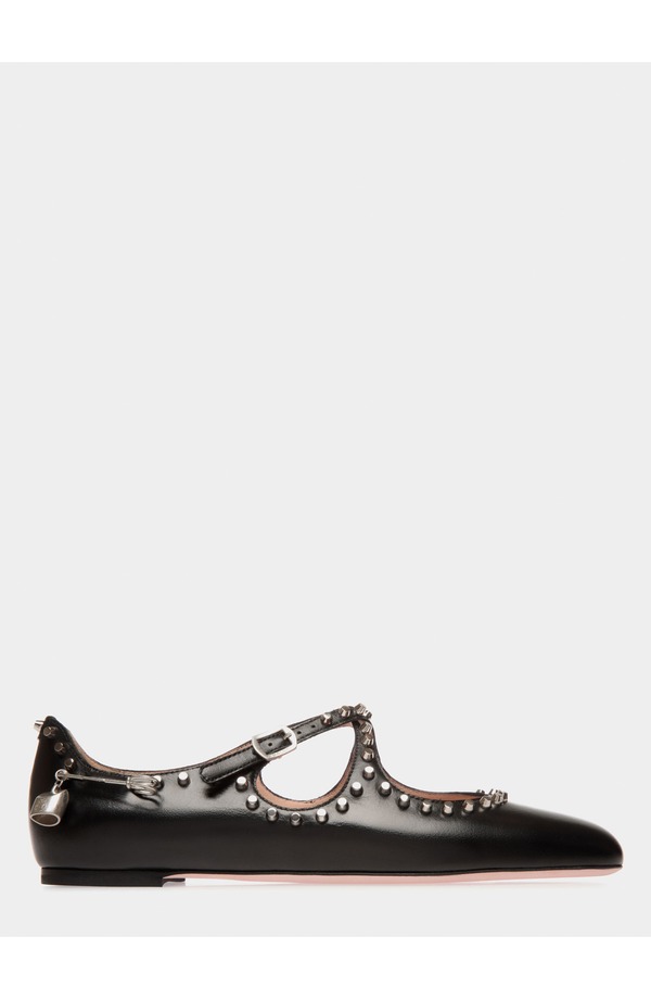 バリー レディース シューズ パンプス なめし革 Bally rina Flat インチ Leather with Studs Black 黒いこと