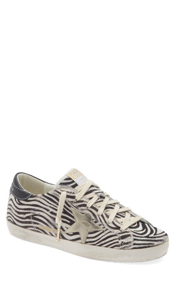 ゴールデングース レディース シューズ スニーカー 刷り上げる Golden Goose Super-Star Zebra Print Genuine Calf Hair Low Top Sneaker White/ Black/ Platinum 白いこと