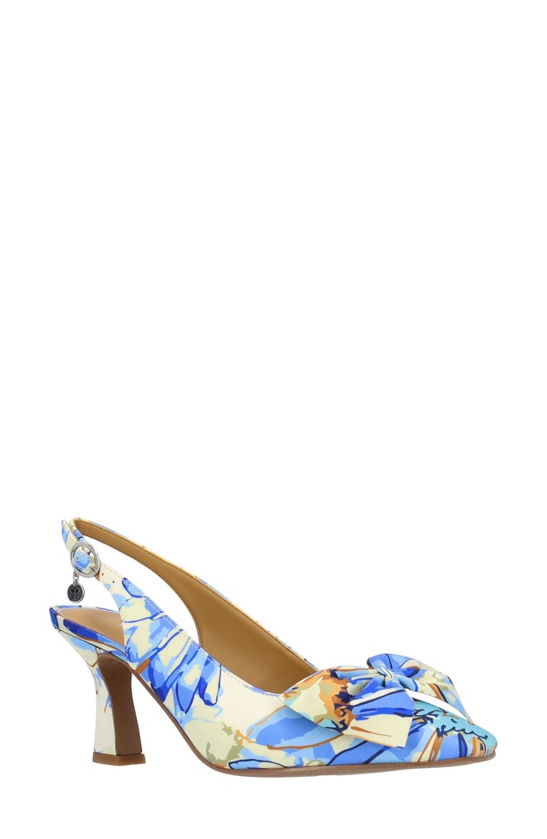 ジェイレニー レディース シューズ 踵 御花柄 御花 J. Rene Harlan Floral Bow Slingback Pump Blue/ Cream 皮膚軟化剤