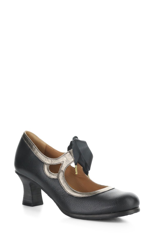 飛球英国の首都 レディース シューズ 踵 Fly London Bupy Pump Black/ Graph 黒いこと