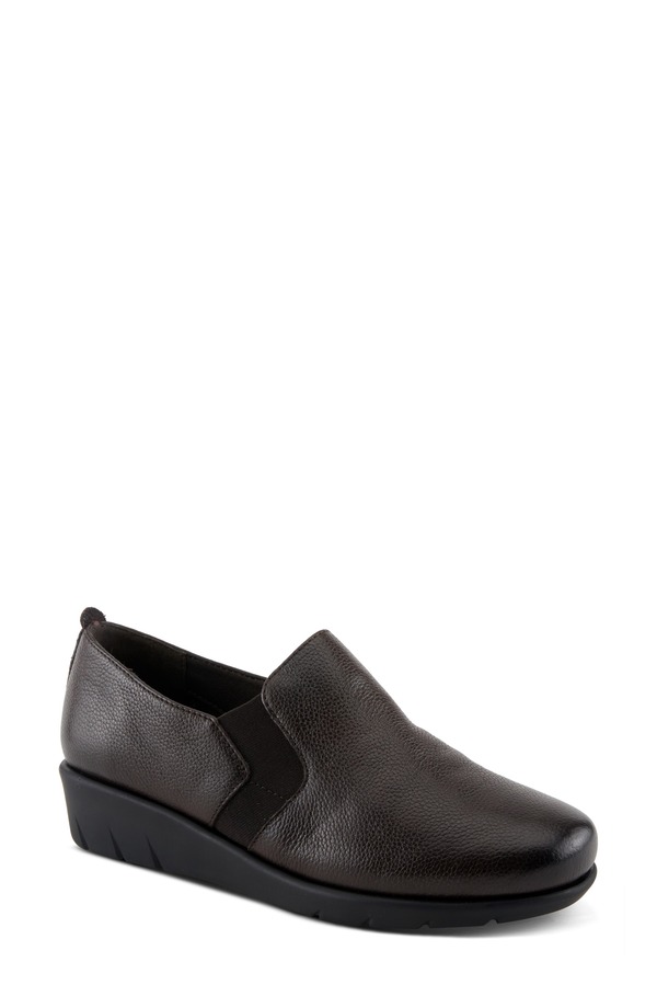 発条足取り レディース シューズ スニーカー Spring Step Arete Wedge Slip-On Sneaker Dark Brown 赤銅色