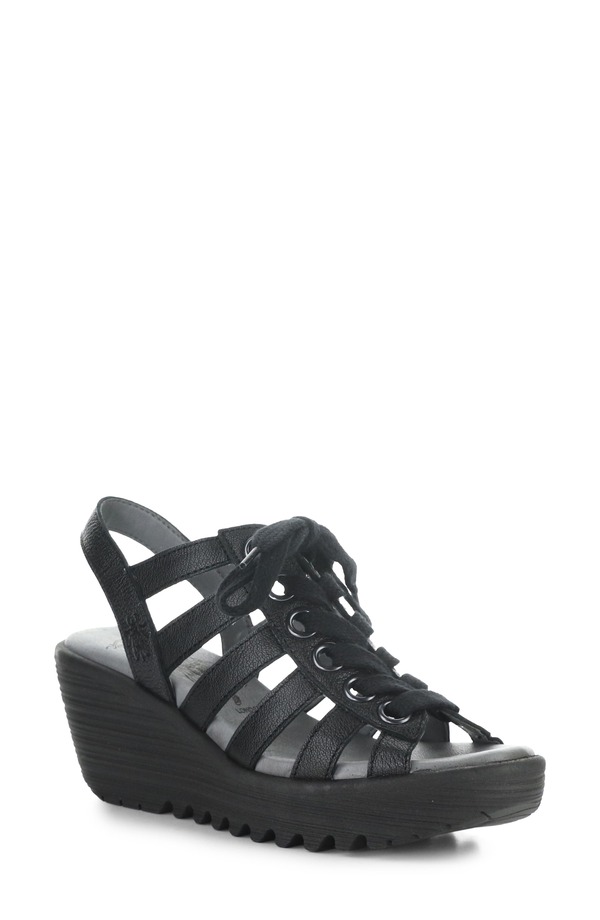 飛球英国の首都 レディース シューズ 踵 プラットホーム サンダル Fly London Litu Strappy Platform Wedge Sandal Black 黒いこと