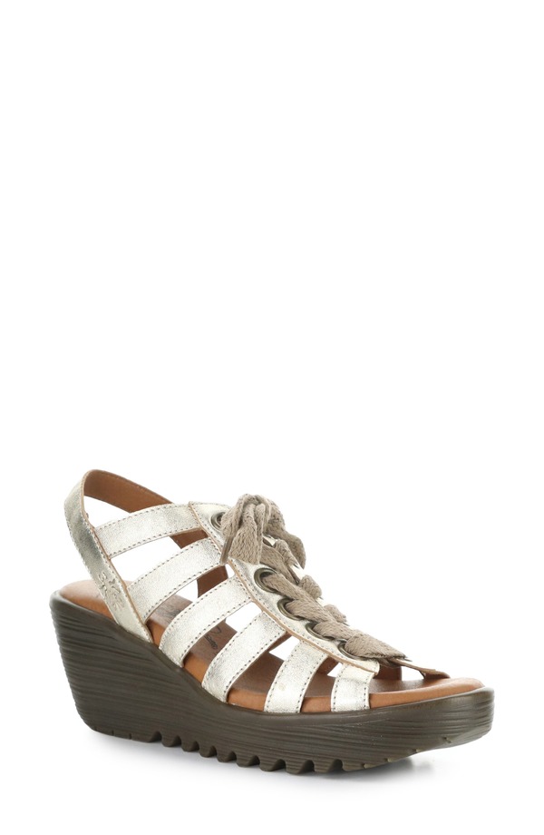 飛球英国の首都 レディース シューズ 踵 プラットホーム サンダル Fly London Litu Strappy Platform Wedge Sandal Champagne 三鞭酒