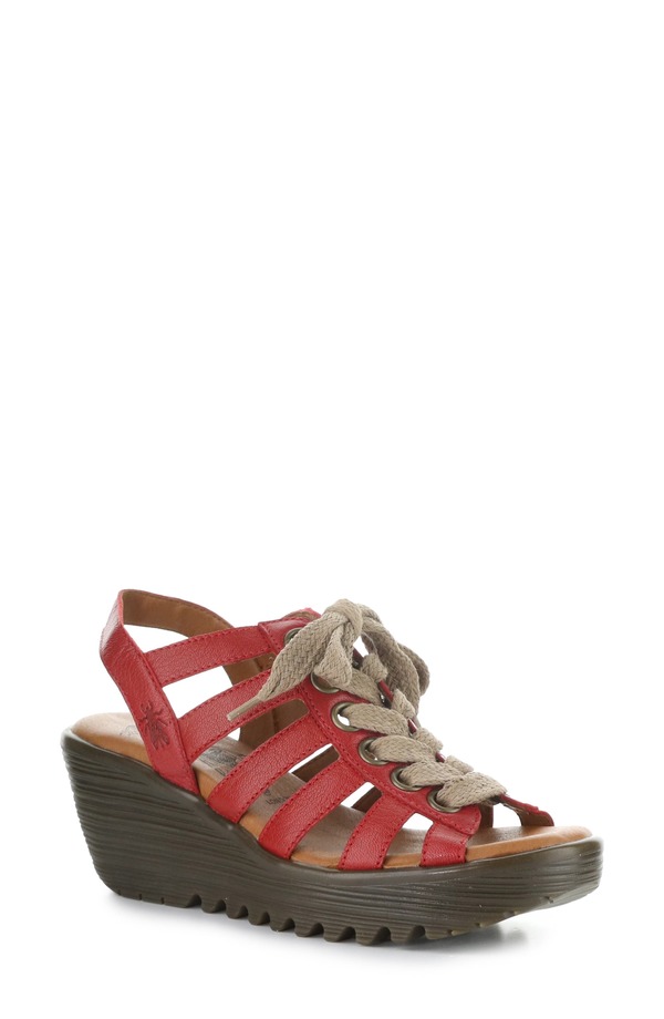 飛球英国の首都 レディース シューズ 踵 プラットホーム サンダル Fly London Litu Strappy Platform Wedge Sandalipstick Red 赤いこと