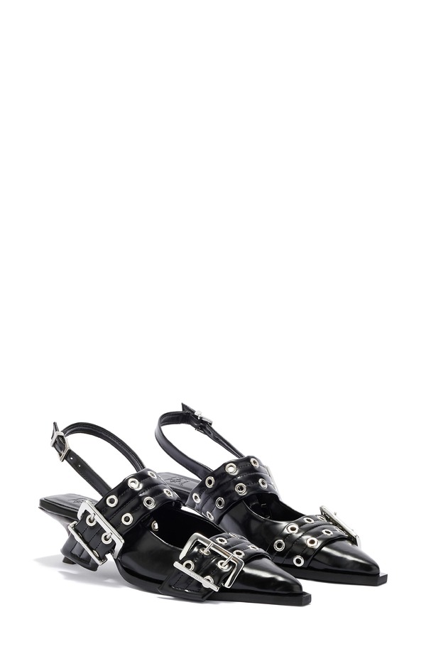 ガニー レディース シューズ パンプス Ganni Pointed Toe Slingback Pump Black 黒いこと