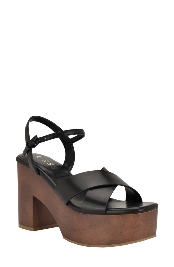 ゲス レディース シューズ ヒール プラットフォーム サンダル アンクル GUESS Qeelin Ankle Straplatform Sandal Black ブラック｜ReVida 店 26,128円