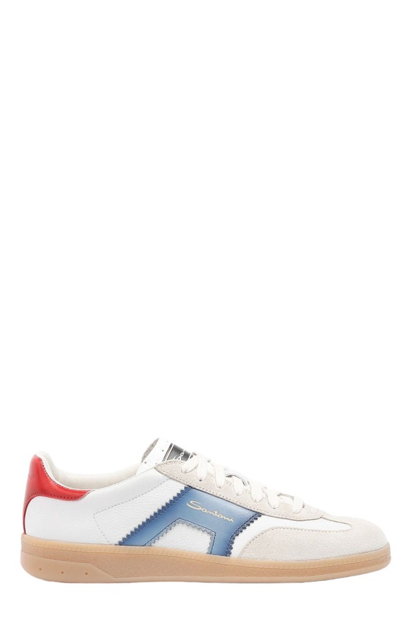 サントーニ レディース シューズ スニーカー スエードクロス なめし革 Santoni Women\u0027s leather and suede DBS Oly sneaker White/ Blue 白いこと