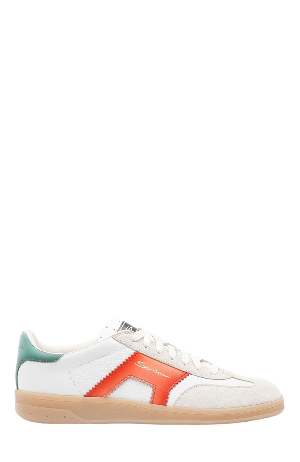 サントーニ レディース シューズ スニーカー スエードクロス なめし革 Santoni Women\u0027s leather and suede DBS Oly sneaker White/ Orange 白いこと