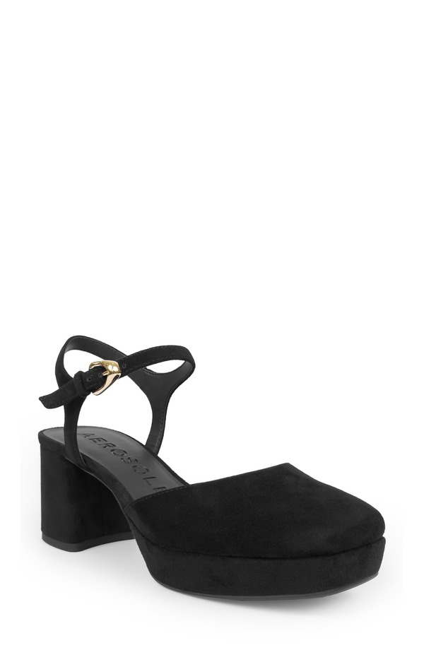 エアロソールズ レディース シューズ パンプス プラットホーム アンクル Aerosolesoir Ankle Straplatform Pump Black Suede 黒いこと