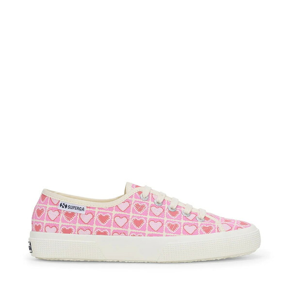 綴りかたガ レディース シューズ スニーカー 刷り上げる Superga 3750 Heart Crochet Print Leggera Sneakers Pink Beige Coral サクラ色
