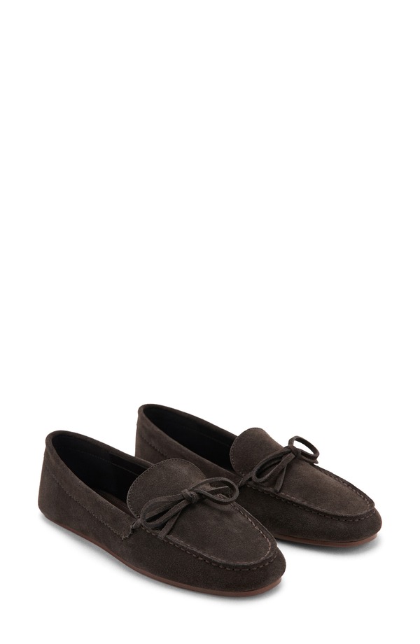 マンゴ レディース シューズ スリッポン・ローファー スエードクロス MANGO Suede Bow Loafer Chocolate 黒茶 靴-ローファー-レディース靴