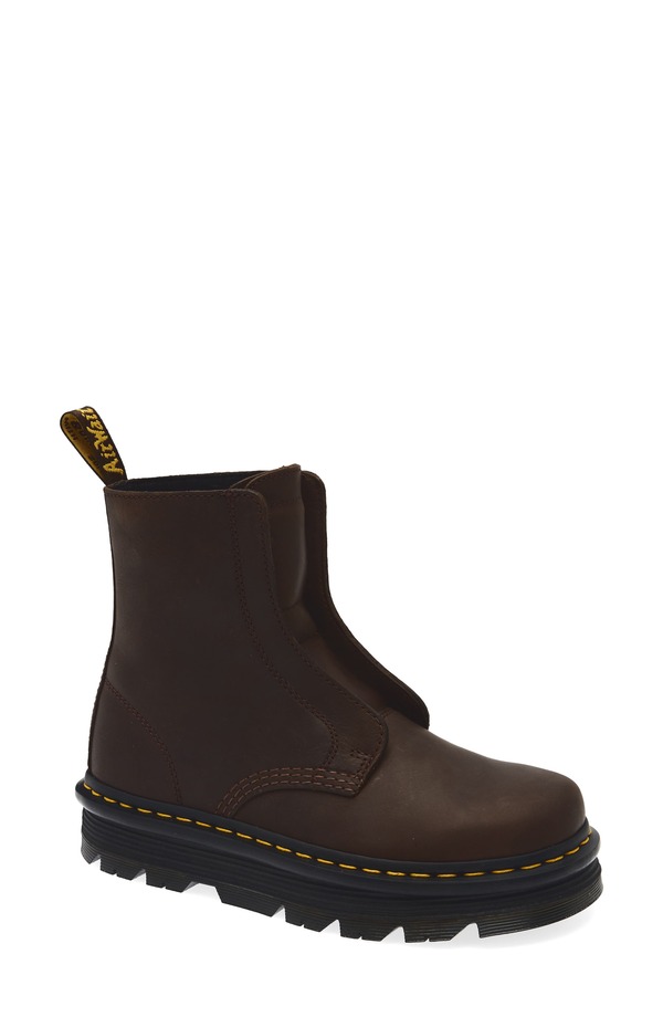 お医者さんマーチン レディース シューズ パンプス ブーツ スピード競技 Dr. Martens Zebzag Laceless Boot Dark Brown 赤銅色