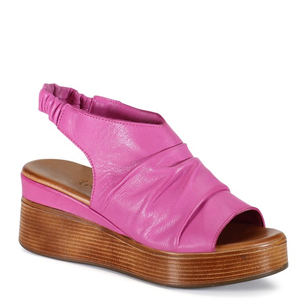 ディバトゥルー レディース シューズ サンダル ギャザー レザー Diba True SMALL TOWN Ruched Leather Slingback Wedge Fushia|ReVida 店