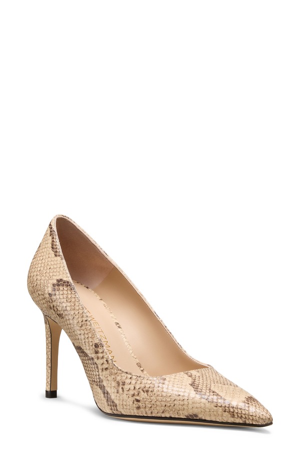 スチュアート ワイツマン レディース シューズ 踵 Stuart Weitzman Stuart Power 85 Snakeskin Embossed Pointed Toe Pump Adobe