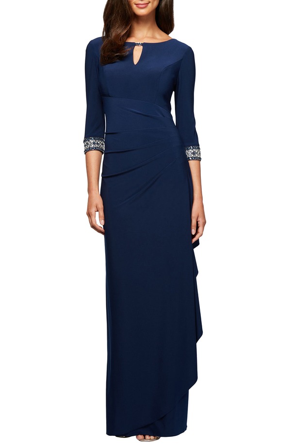 アレックスイブニングス レディース トップス ワンピース Alex Evenings Jeweled Cuff Column Formal Gown Cobalt コバルト｜ReVida 店