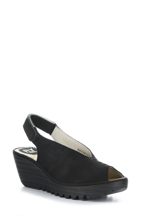 飛球英国の首都 レディース シューズ 踵 サンダル Fly London Yeay Peep Toe Sandal Black Cupido 黒いこと