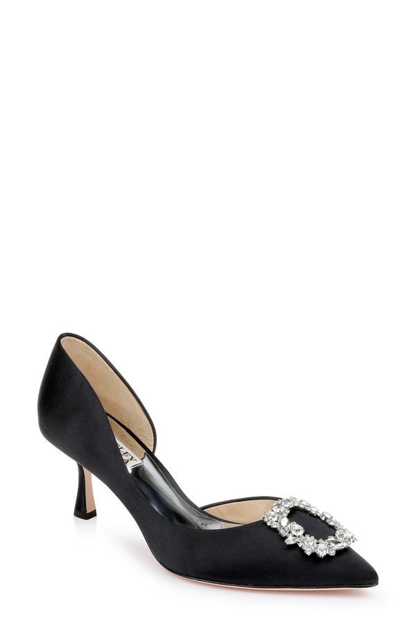バッドグレイミッシカ レディース シューズ 踵 Badgley Mischka Collection Fabia Embellished Pointed Toe Pump Black Satin 黒いこと