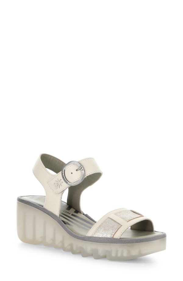 飛球英国の首都 レディース シューズ 踵 プラットホーム サンダル アンクル Fly London Beik Ankle Straplatform Wedge Sandal 000 Off White/ Pl 象牙色