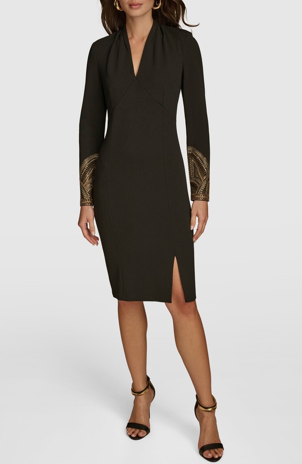 ダナ キャラン ニューヨーク レディース トップス ワンピース Donna Karanew York Embellished Long Sleeve Sheath Dress Black/ Gold ブラック｜ReVida 店 43,680円