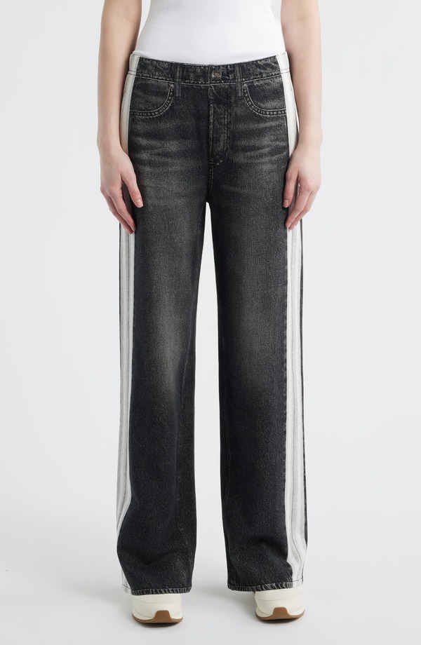 ラグアンドボーン レディース ボトムス デニムパンツ ワイドレッグ パイル コットン ジーンズ rag & bone Miramar Side Stripe Wide Leg Cotton Terry Sweatpant Jeansport White/ Black ホワイト