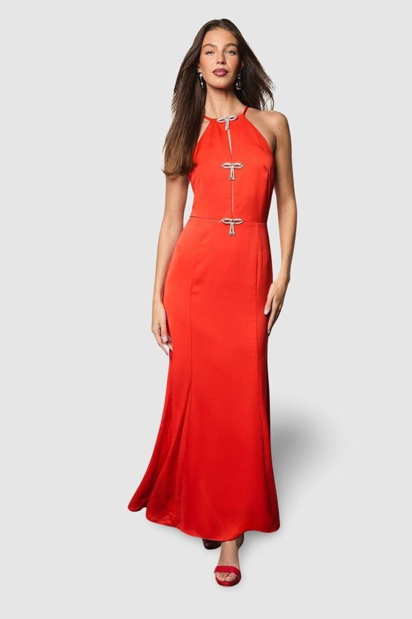 コースト レディース トップス ワンピース マキシ ホルター Coast Diamante Bow Halter Maxi Dress Red レッド|ReVida 店