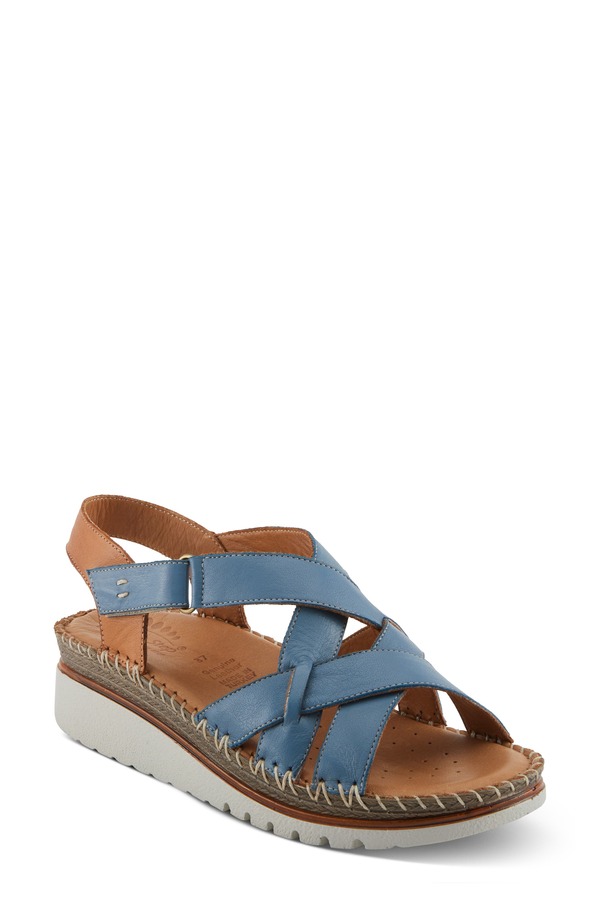 発条足取り レディース シューズ 踵 サンダル Spring Step Migula Slingback Wedge Sandal Blue 青み