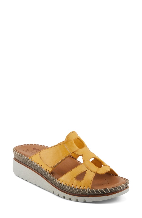 発条足取り レディース シューズ 踵 サンダル Spring Step Migula Slingback Wedge Sandal Yellow 黄色