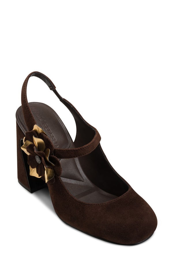 長い巻き毛 ラガーフェルド レディース シューズ パンプス KARLAGERFELD PARIS Pierra Slingback Pump Chocolate 黒茶