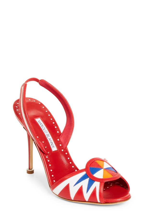 マノロ ブラニク レディース シューズ サンダル Manolo Blahnik Ucia Slingback Sandal White/ Red/ Blue 白いこと