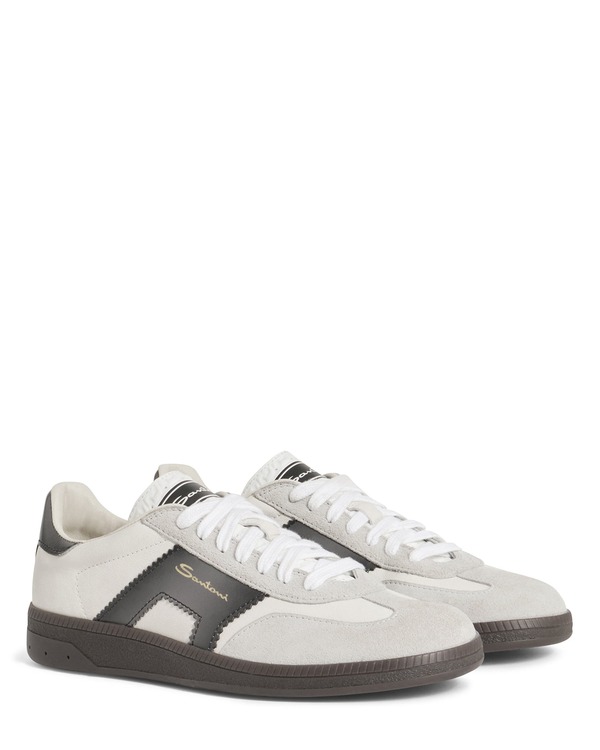 サントーニ レディース シューズ スニーカー スエードクロス なめし革 Santoni Leather and Suede DBS Oly Sneaker White 白いこと