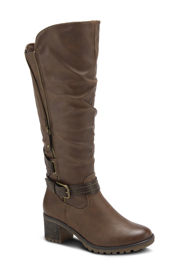 春月踏み段 レディース シューズ ブーツ・レインブーツ Spring Step Spring Street Gemisola Wateresistant Faux Fur Lined Knee High Boot Brown Synthetic 赤銅色