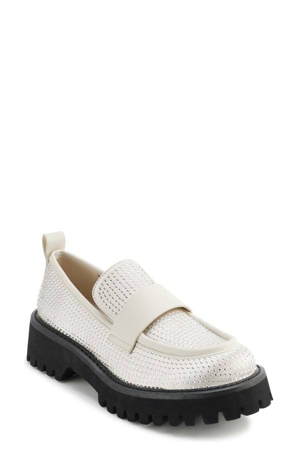 長い巻き毛 ラガーフェルド レディース シューズ スリッポン・ローファー KARLAGERFELD PARIS Grady Crystalug Sole Loafer Soft White 白いこと レディース靴-ローファー