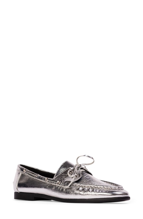 ブラックスエードスタジオ レディース シューズ スリッポン・ローファー BLACK SUEDE STUDIO Davy Boat Shoe Silver Crinkle しろがね色