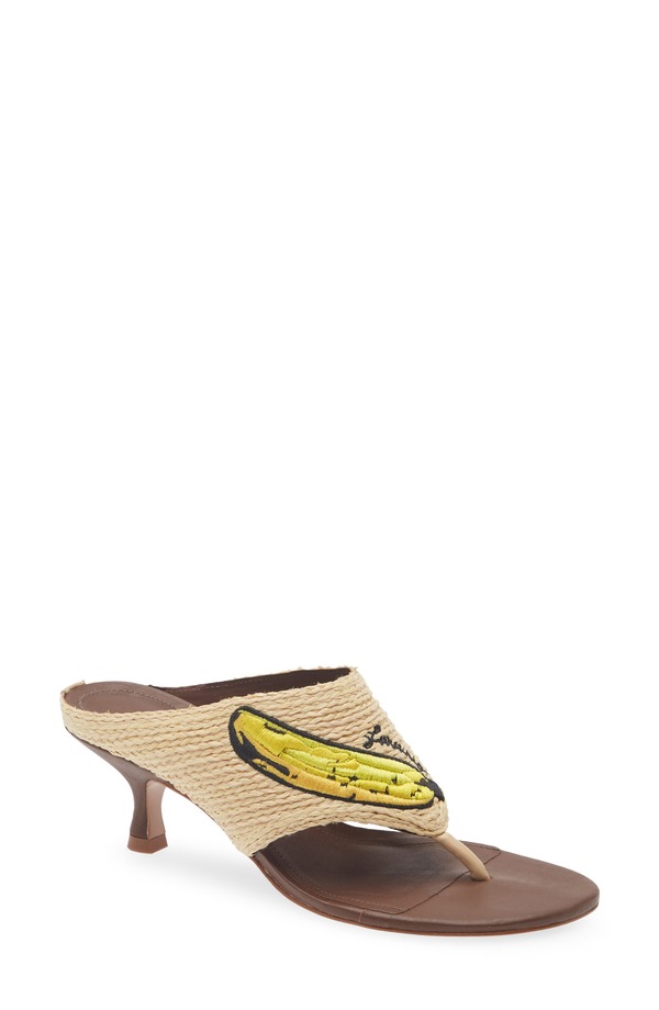 耕園 レディース シューズ 踵 FARM Rio Icons Raffia Kitten Heel Flip Flop Walnut Banana