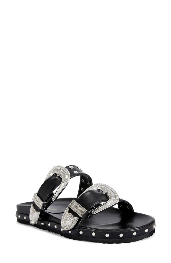 アザレア ワン レディース シューズ サンダル AZALEA WANG Tegan Studded Two-Strap Sandal Black ブラック｜ReVida 店