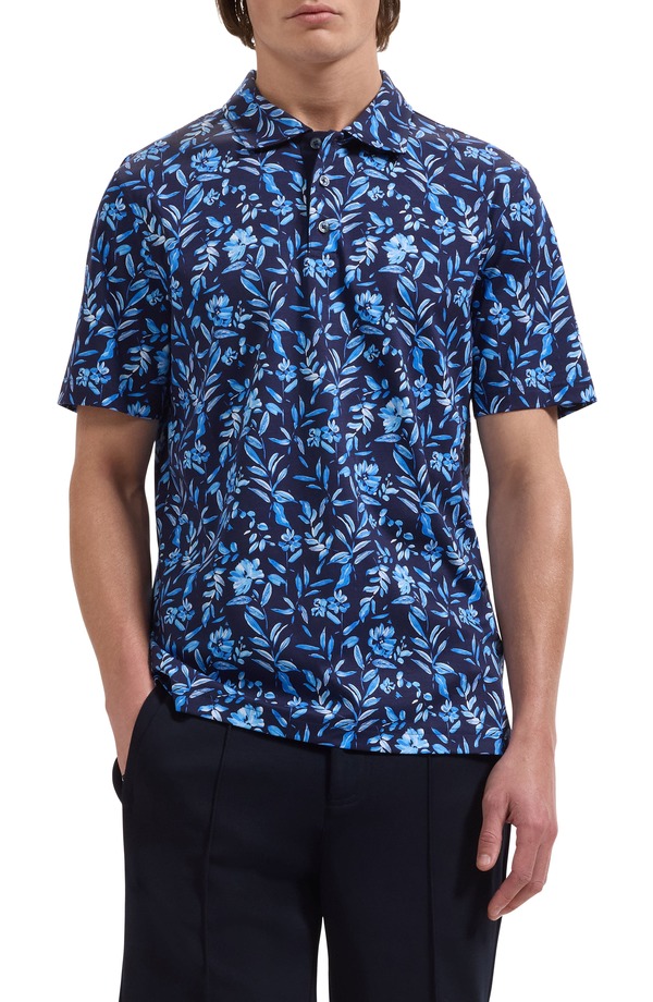ブガッチ メンズ トップス スポーツシャツ 御花柄 刷り上げる 綿織物 御花 Bugatchi Hendrix Digital Floral Print Pima Cotton Polo Navy 米国海軍