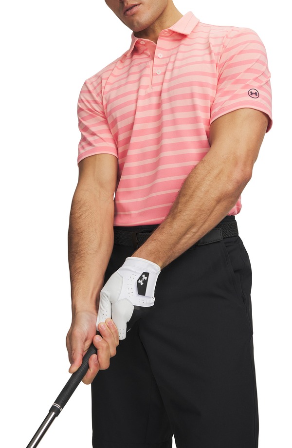アンダーアーマー メンズ トップス ポロシャツ Under Armour UArmourDry Striperformance Golf Polo Posh Pink ピンク|ReVida 店