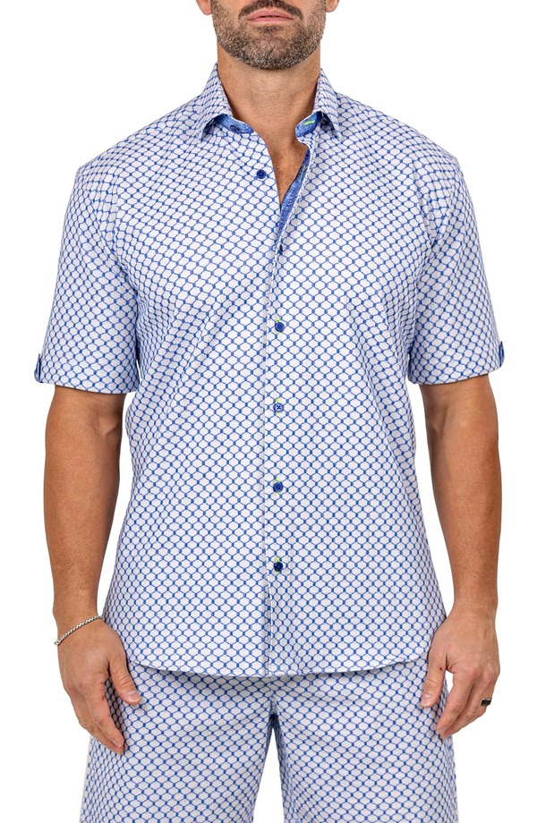 マセオ メンズ トップス シャツ Maceoo Galileo Marthy Short Sleeve Button-Up Shirt White/Blue ホワイト