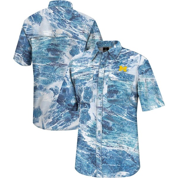 コロシアム メンズ トップス シャツ Men's Colosseum Blue Michigan Wolverines Realtree Aspect Charter Full-Button Fishing Shirt Blue ブルー｜ReVida 店 17,005円