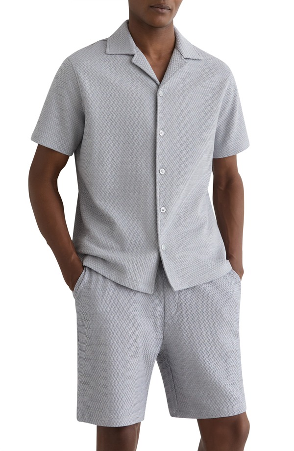 レイス メンズ トップス シャツ コットン ニット Reiss Felipe Textured Knit Cotton Blend Camp Shirt Soft Blue ブルー