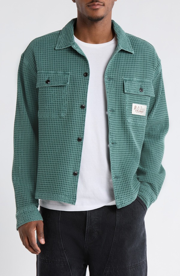 ブレインデッド メンズ トップス シャツ Brain Dead Waffle Button-Up Shirt Silver Pine シルバー|ReVida 店